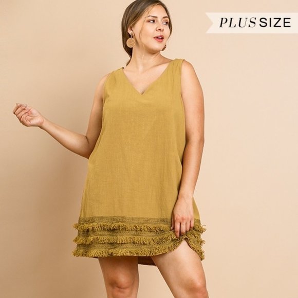 Umgee Dresses & Skirts - LAST ONE Umgee Plus Mustard Tassle Shift Dress